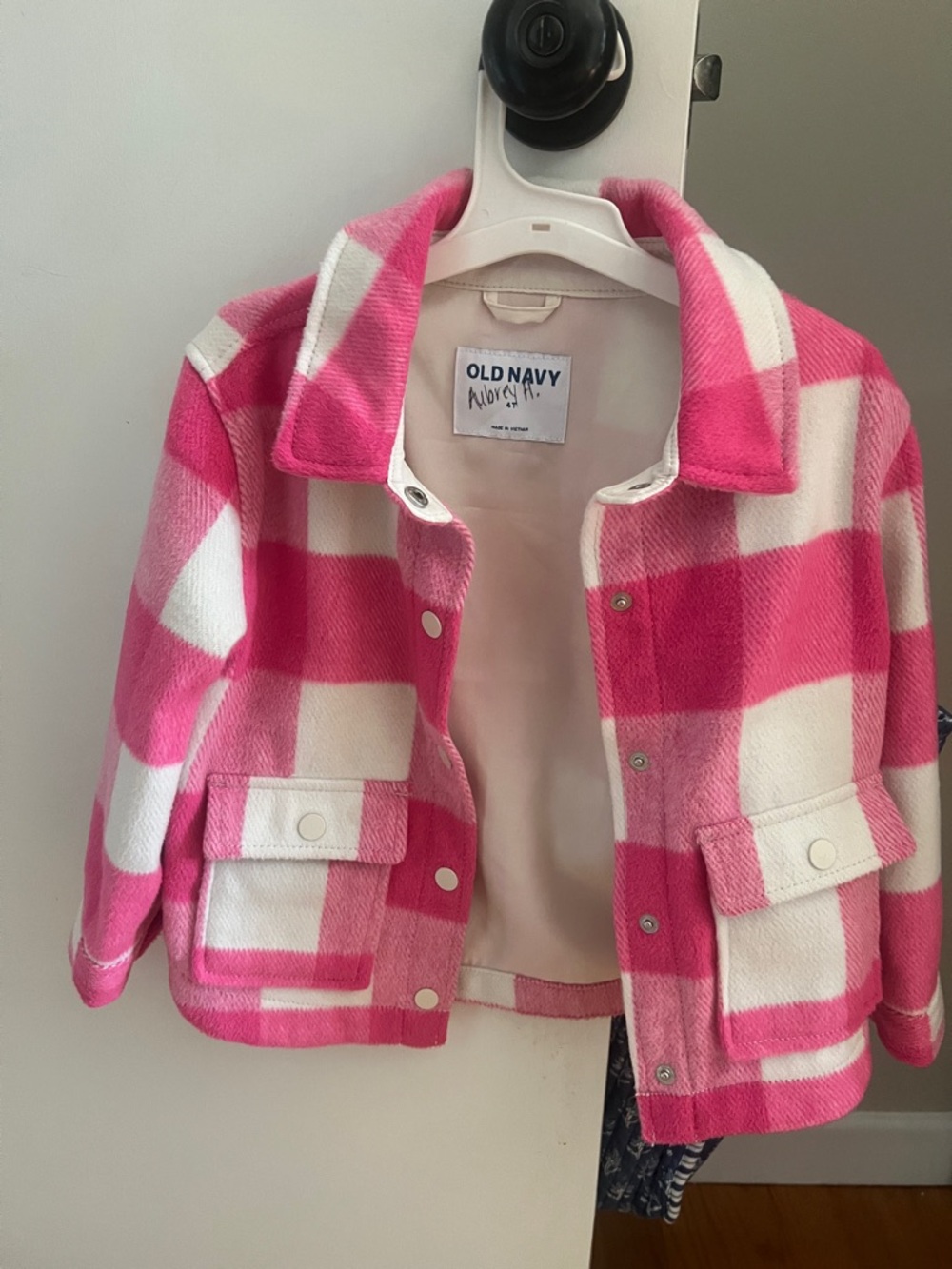 Old Navy Hot Pink and White Plaid Shacket